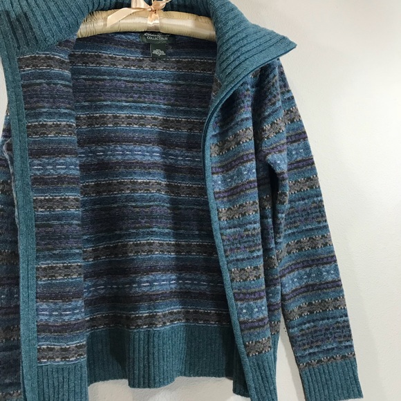 nordic fair isle lambswool knit cardigan sweater - Picture 5 of 8